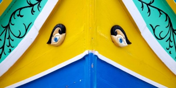 eyes on Maltese fishing boat