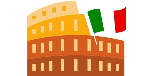 the coliseum in Rome and Italian flag